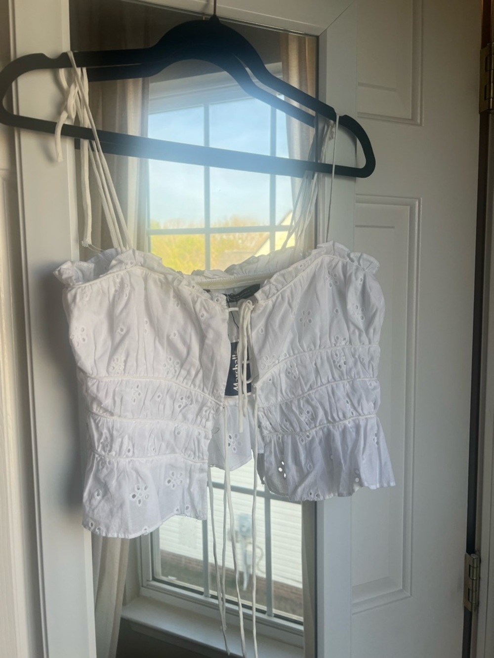 Zara White Eyelet Ruffle Tie-Front Camisole